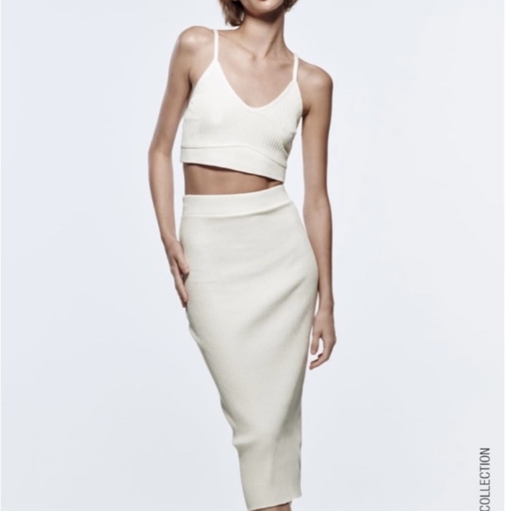 Zara Cream Midi Skirt - Picture 2 of 7